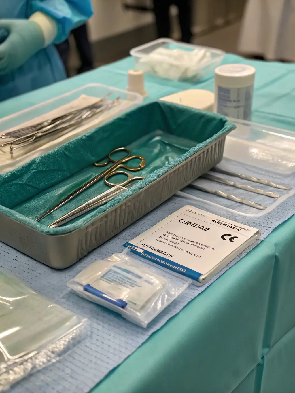 A sterile surgical instrument packaging line in a GMP-certified facility, emphasizing the importance of sterility and quality in surgical products.
