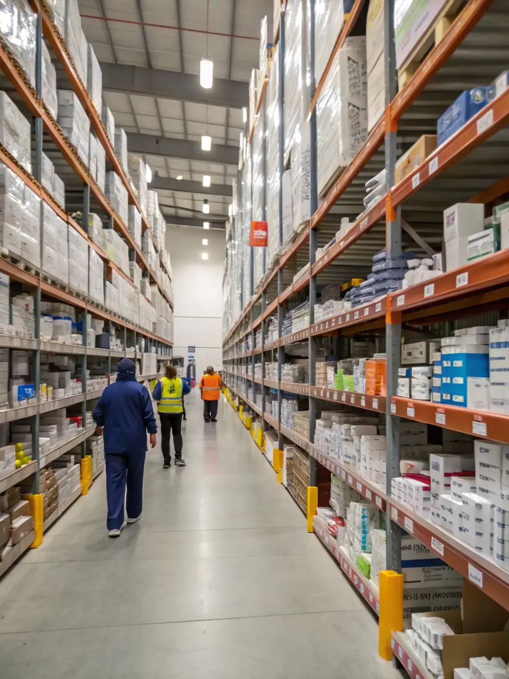 A modern warehouse with products being prepared for shipment, emphasizing Aeromed Impex's commitment to quality and secure packaging for international transport.