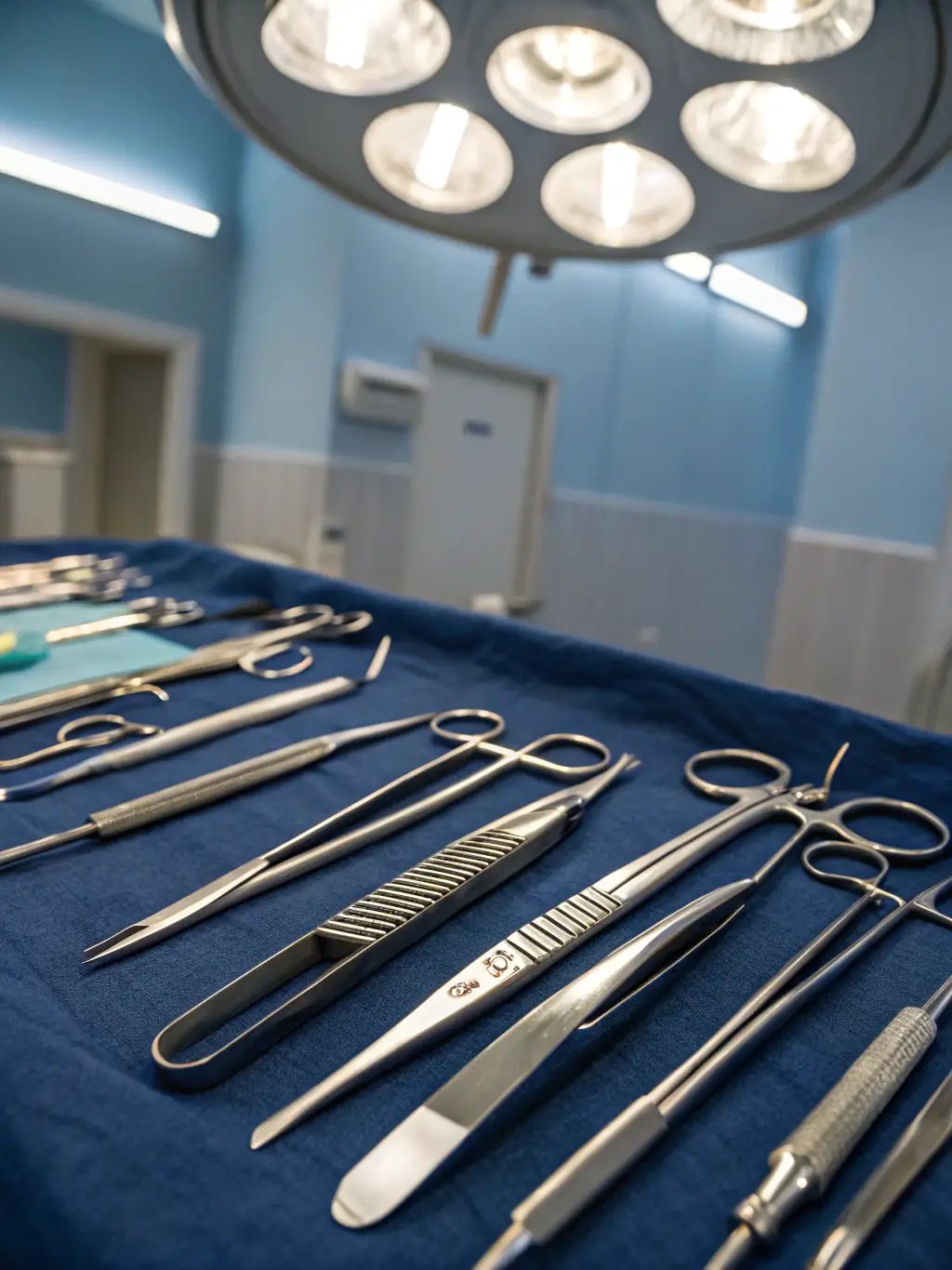 A surgical instrument being examined under a microscope, emphasizing the precision and sterility checks performed on surgical products.