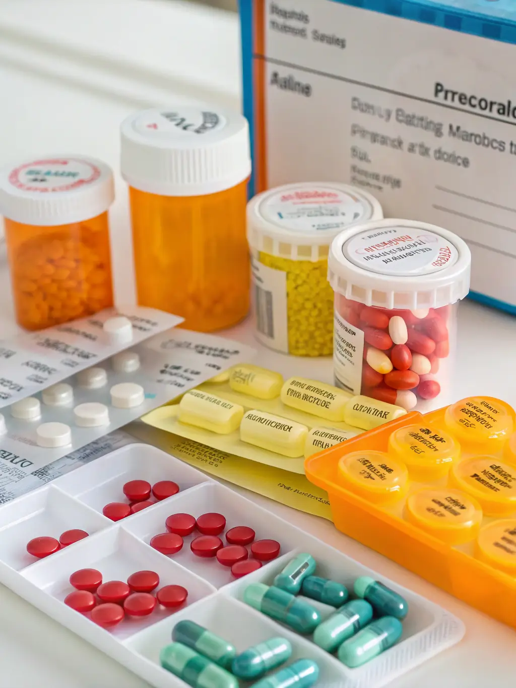 A diverse assortment of pharmaceutical tablets, capsules, and injectables, representing the wide range of pharmaceutical products offered by Aeromed Impex.