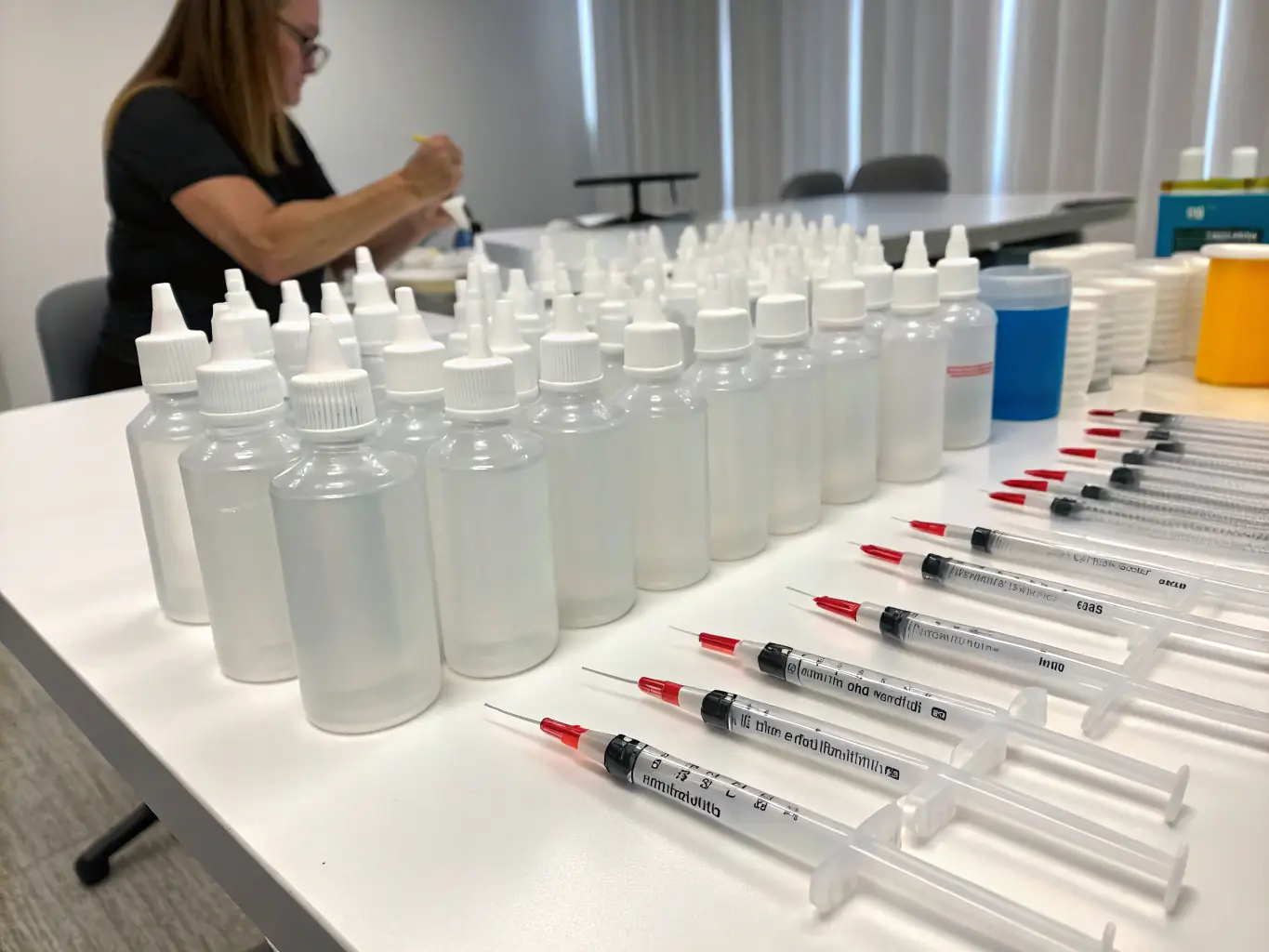 A close-up image of pharmaceutical powders and API vials arranged in a laboratory setting, symbolizing the high-quality APIs offered by Aeromed Impex.