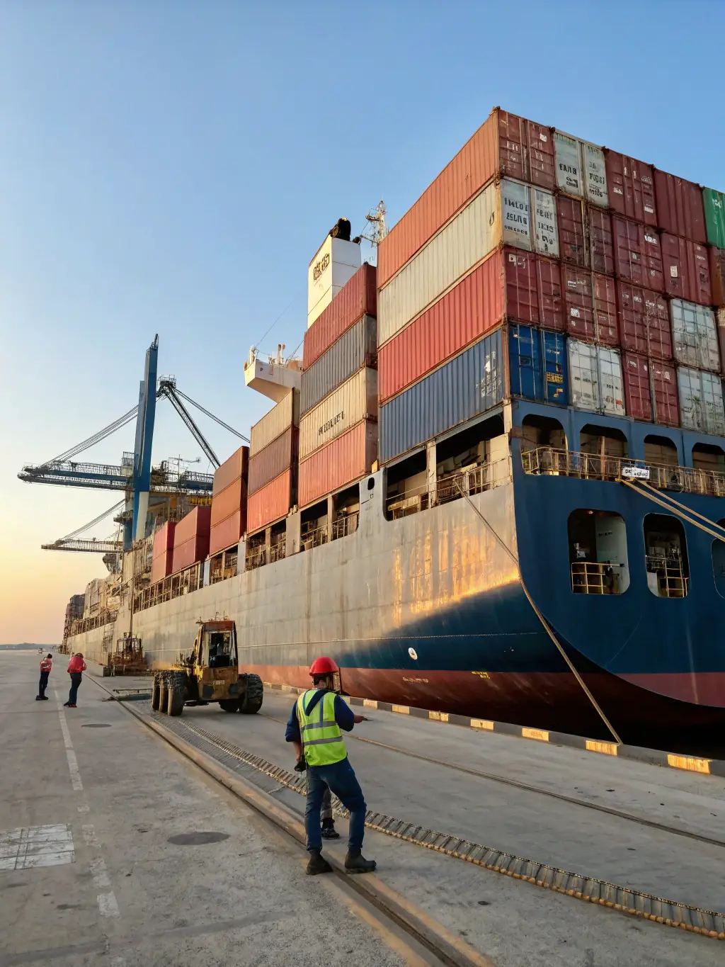 A cargo ship leaving a port, symbolizing Aeromed Impex's efficient export operations and worldwide shipping capabilities.